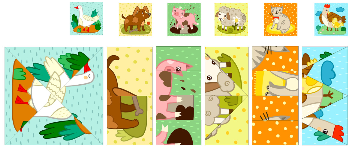 Cut and paste farm animal puzzles