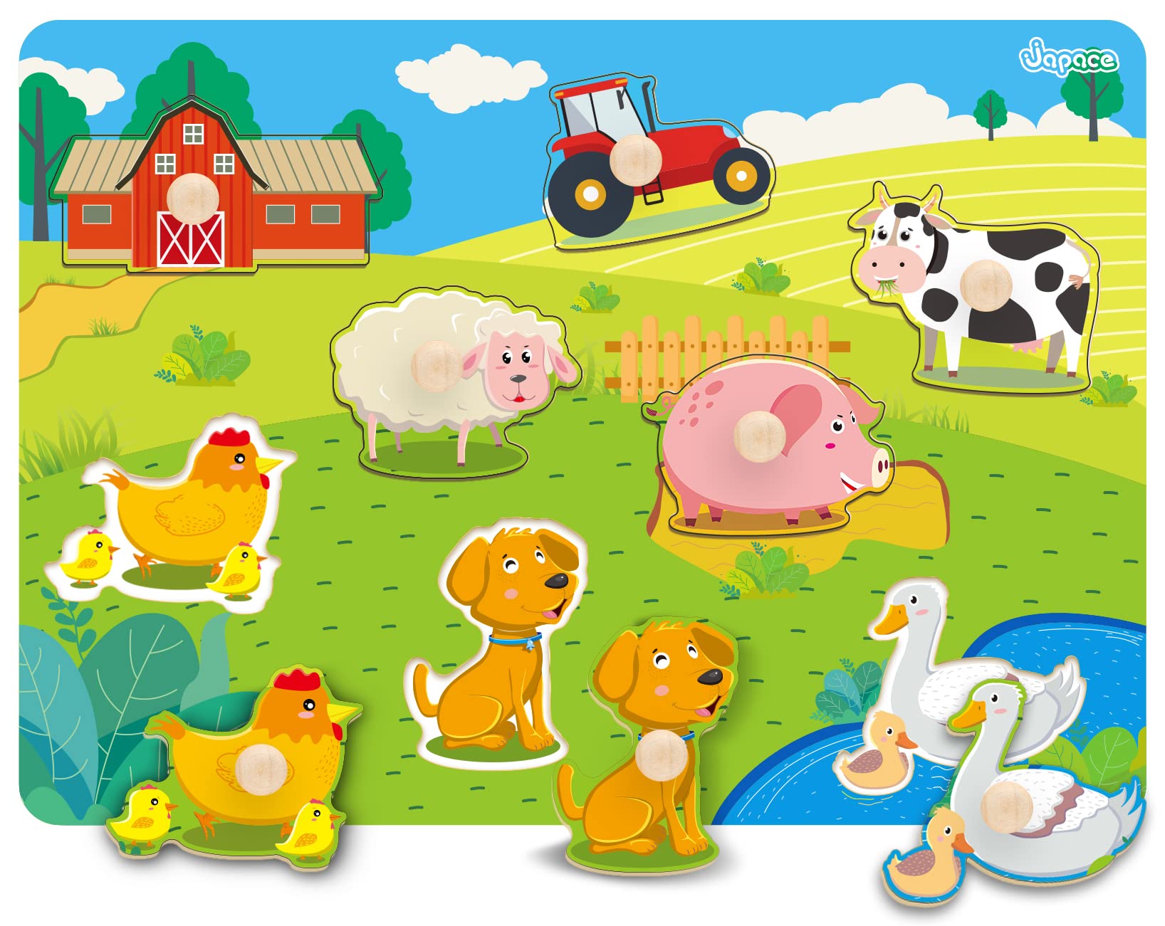 Wooden puzzles for year old farm animals peg puzzles fine motor skills montessori toys for baby toddlers first wooden jigsaws educational toys for kids months toys