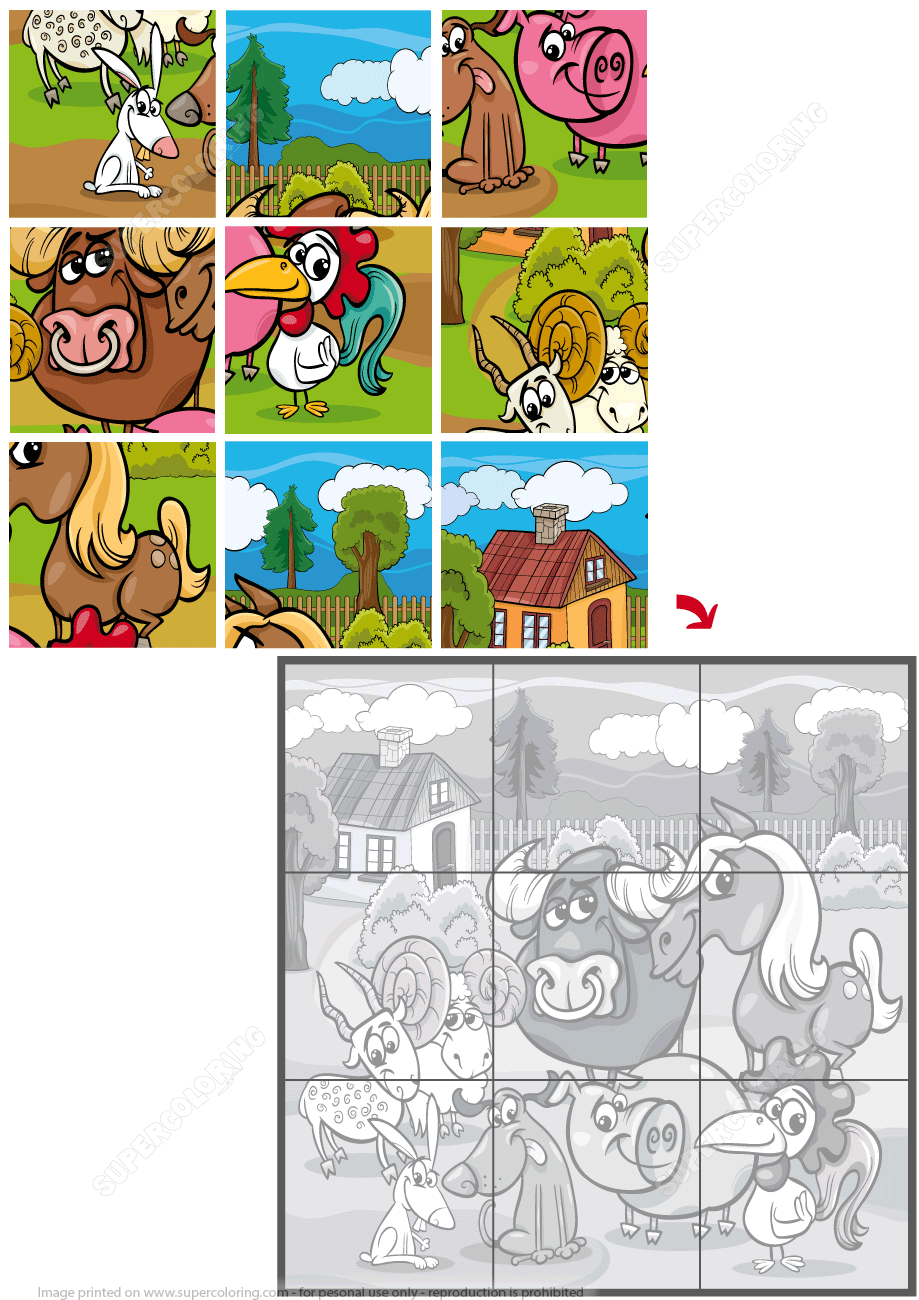 Jigsaw puzzle with cute farm animals free printable puzzle games