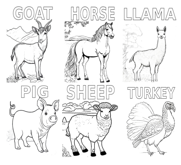 Made these farm animals with names to color rsitesouk