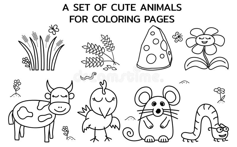 A set of cute farm animals templates for childrens coloring pages books and education games stock vector