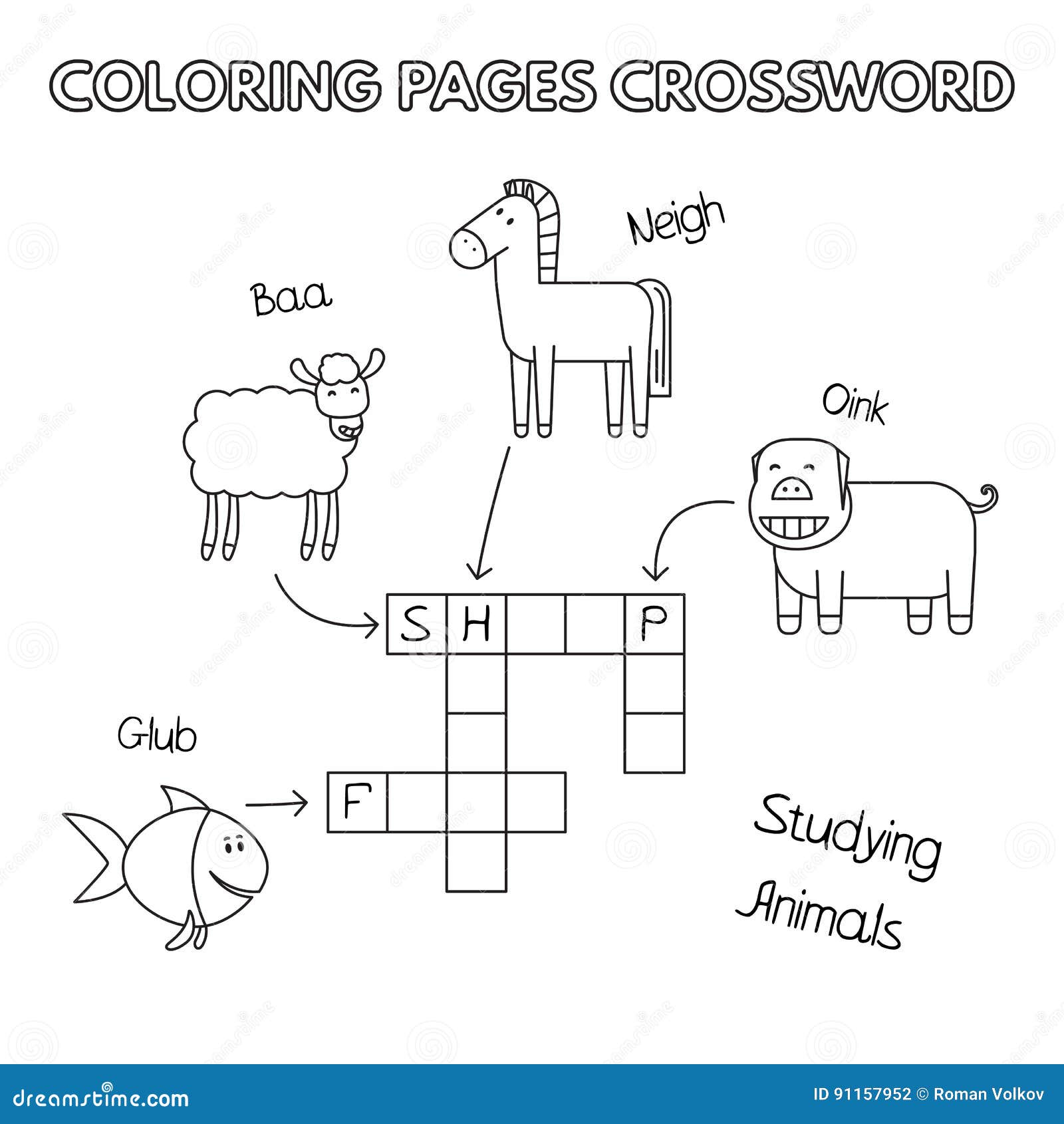Farm animals coloring book crossword stock vector