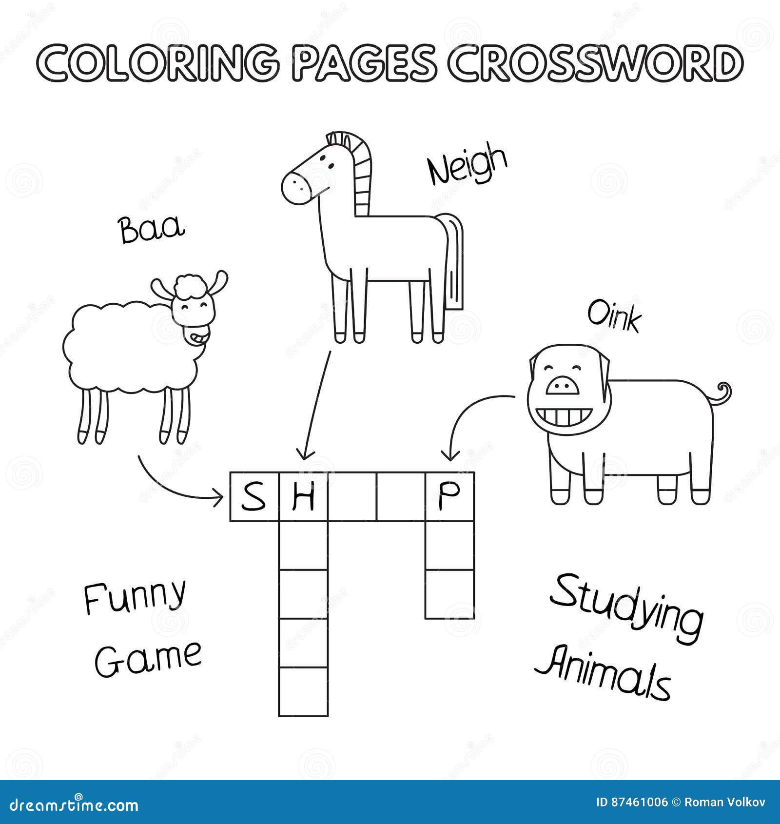 Farm animals coloring book crossword stock vector