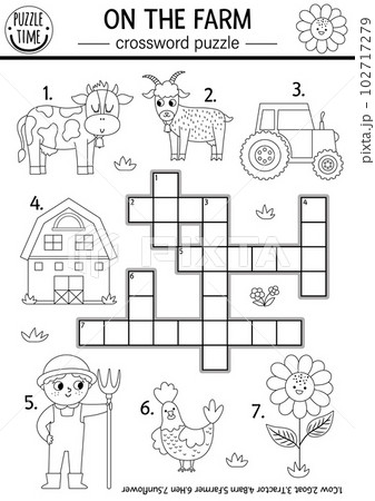 Vector on the farm black and white crossword