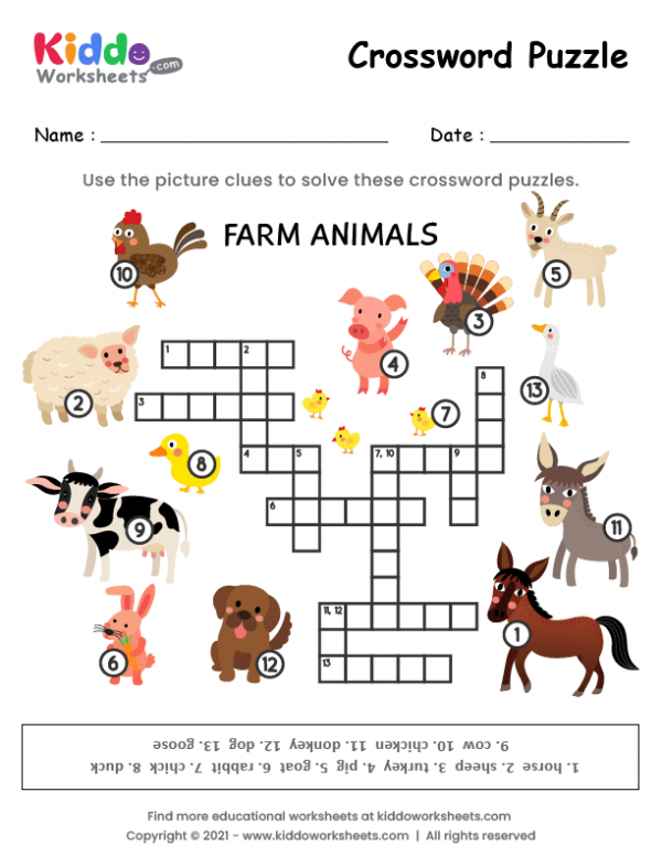 Free printable puzzle farm animals worksheet