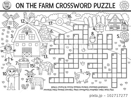Vector on the farm black and white crossword