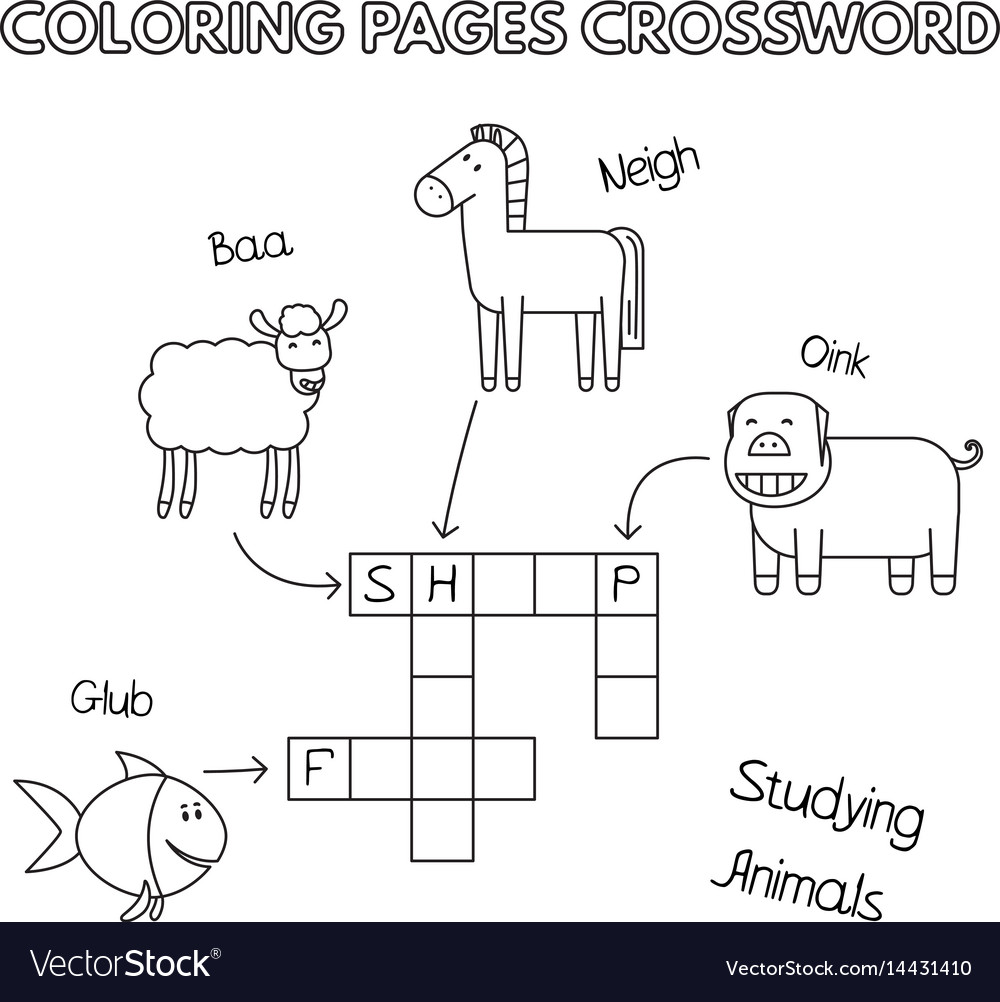 Farm animals coloring book crossword royalty free vector