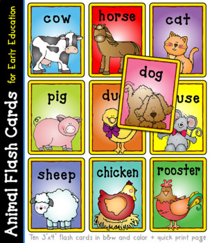 Farm animal flash cards for early education