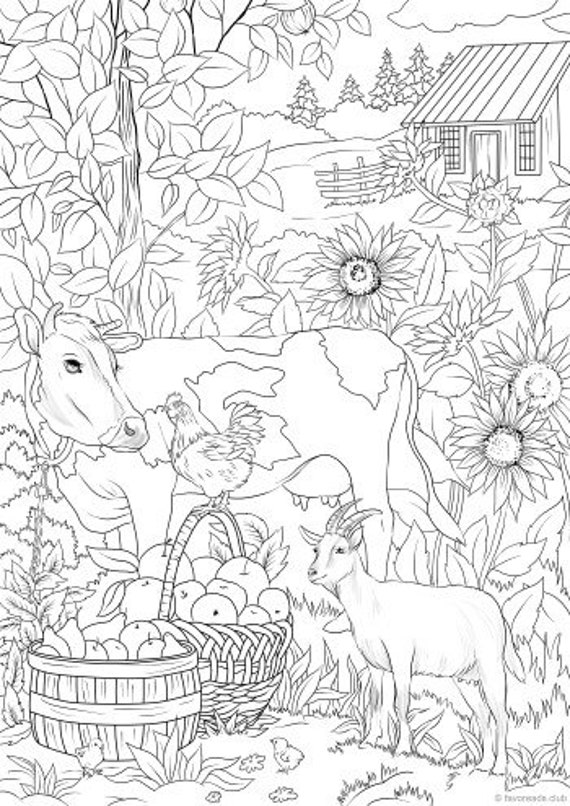 Farm buddies printable adult coloring page from favoreads coloring book pages for adults and kids coloring sheets colouring designs