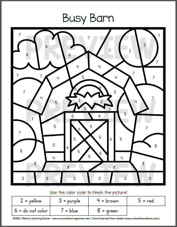 Farm color by number worksheets
