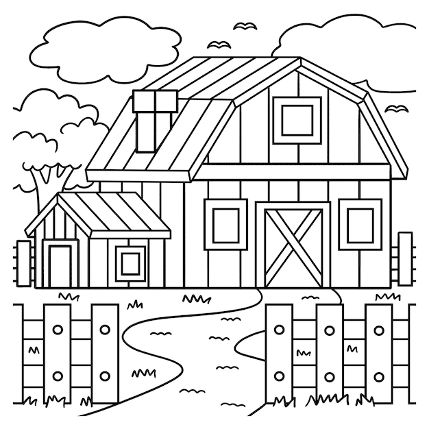 Premium vector farmhouse coloring page for kids