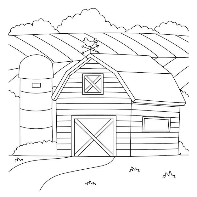 Premium vector farmhouse coloring page for kids
