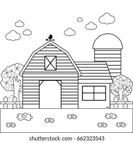 Landscape farmhouse fence orchard trees vector stock vector royalty free