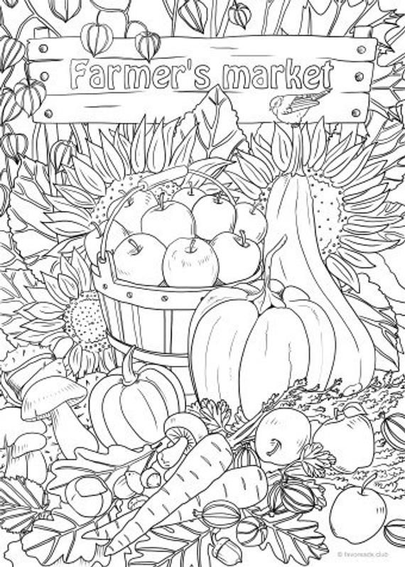 Farmers market printable adult coloring page from download now