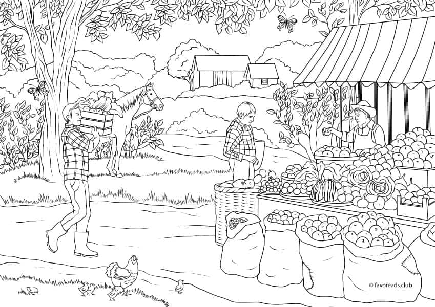 Country spring â country market â favoreads coloring club