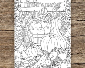 Farmers market printable adult coloring page from favoreads