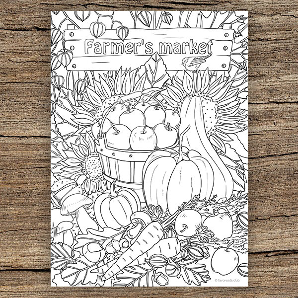 Farmers market printable adult coloring page from favoreads coloring book pages for adults and kids coloring sheets colouring designs download now