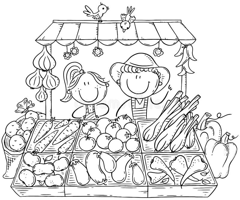 Farmers selling organic vegetables at the market stock vector