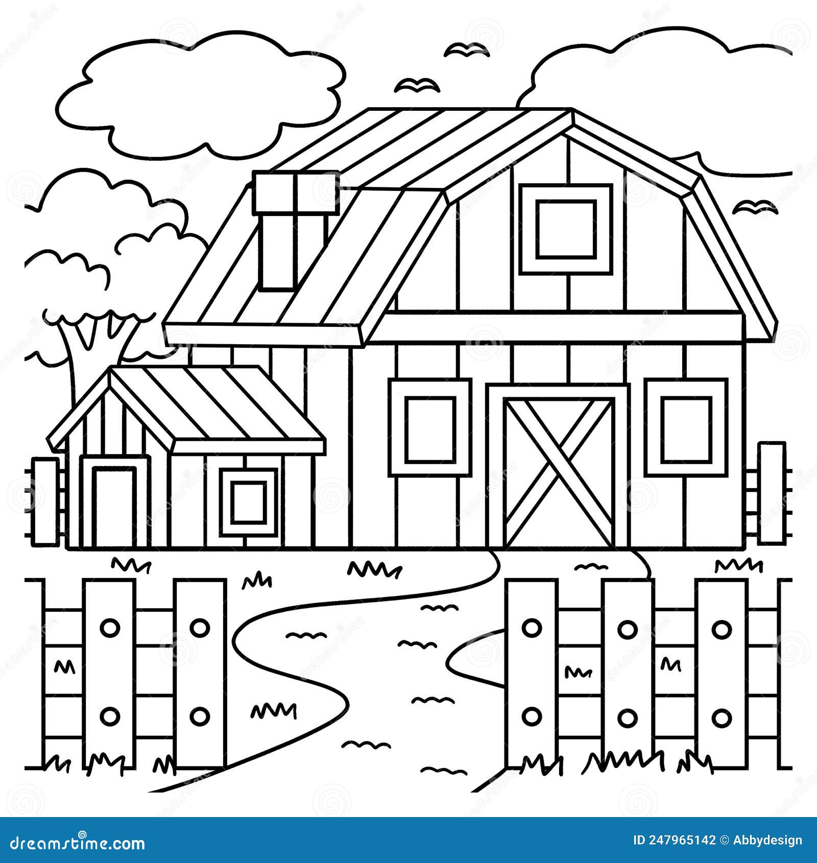 Farmhouse coloring page for kids stock vector