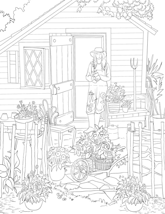 Farm house printable adult coloring page from manila shine coloring book pages for adults and kids coloring sheets coloring designs