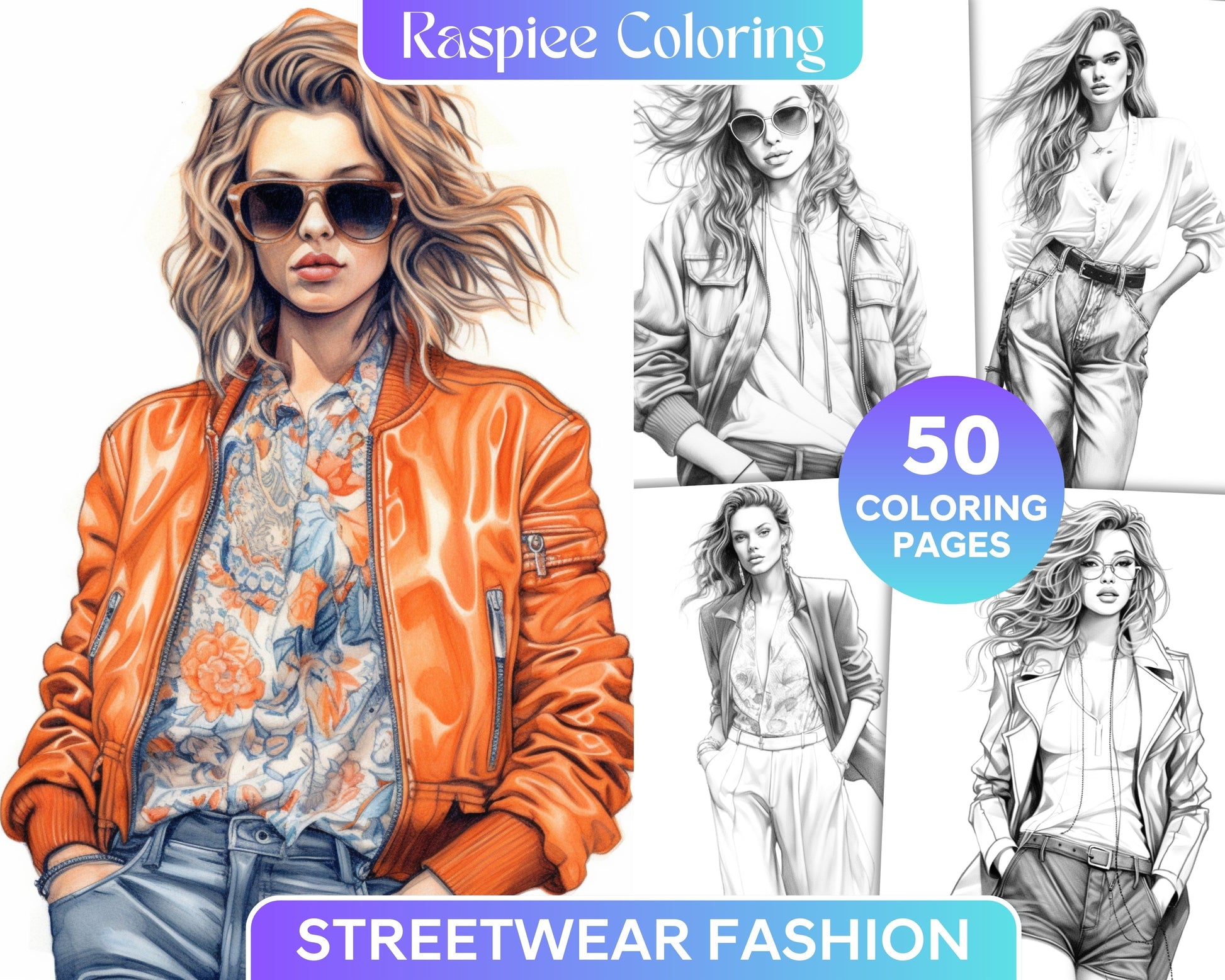 Streetwear fashion grayscale coloring pages printable for adults p â coloring