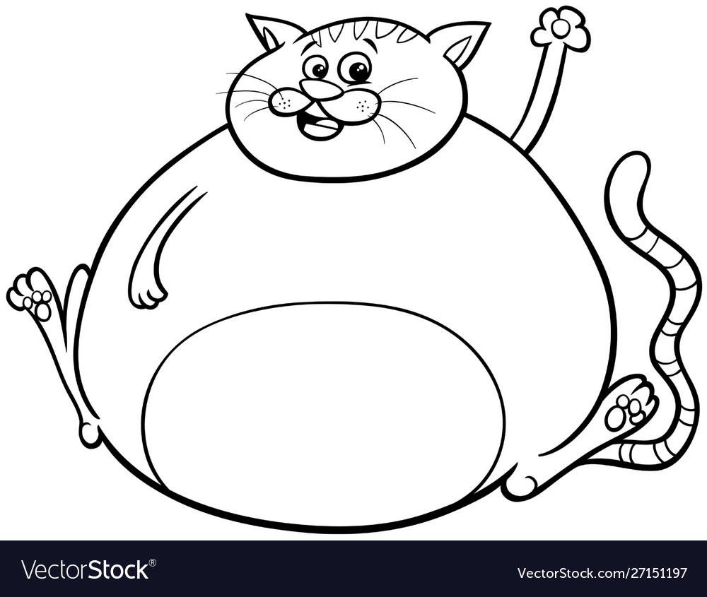Fat cat cartoon character coloring book royalty free vector