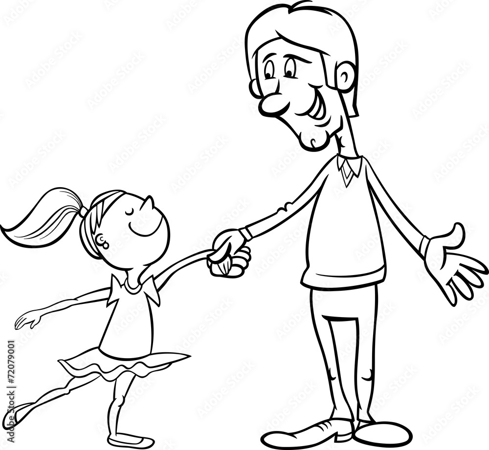 Father and daughter coloring page vector