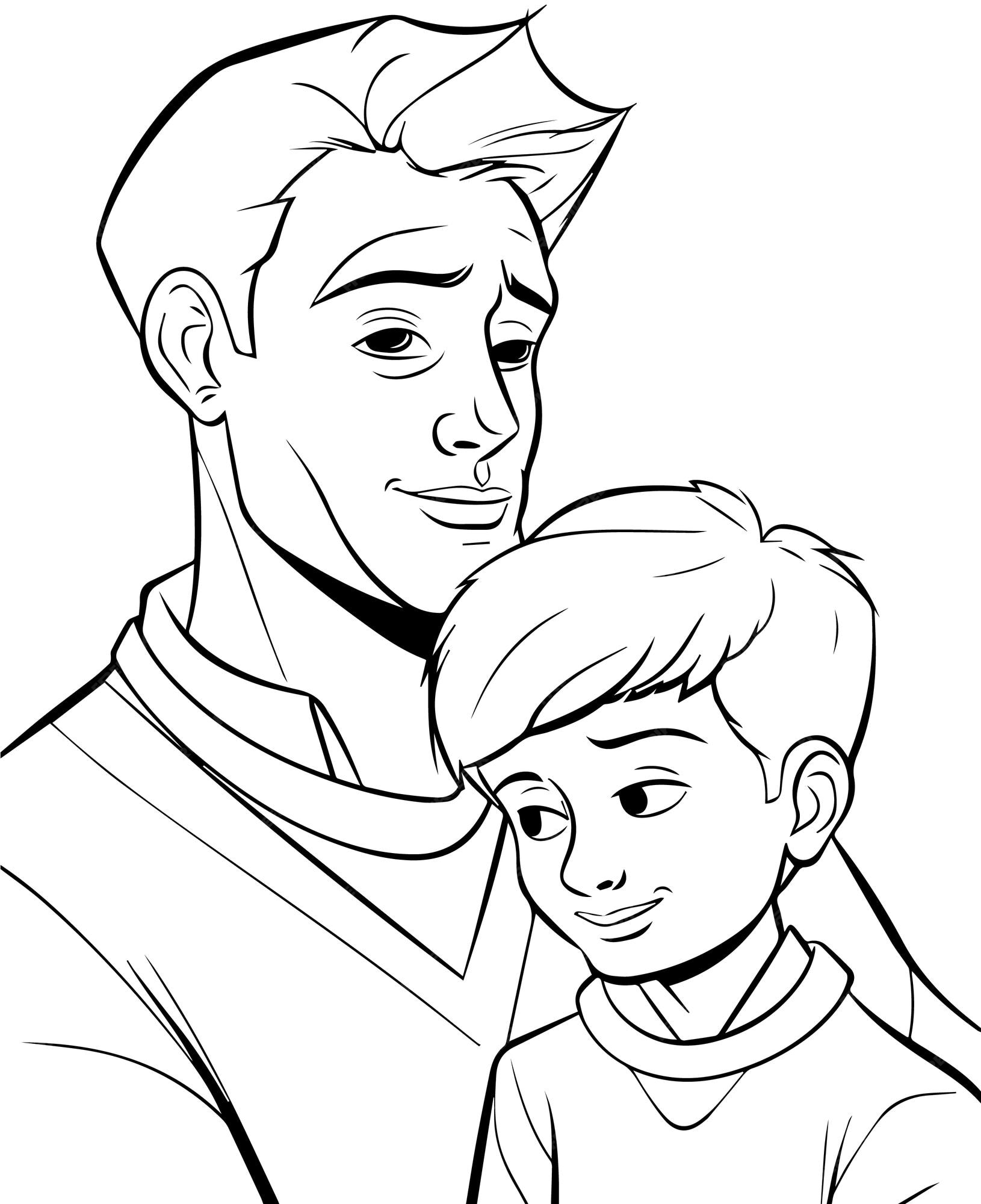 Premium vector hand drawn vector coloring page of father and son fathers day coloring page for kids and adults