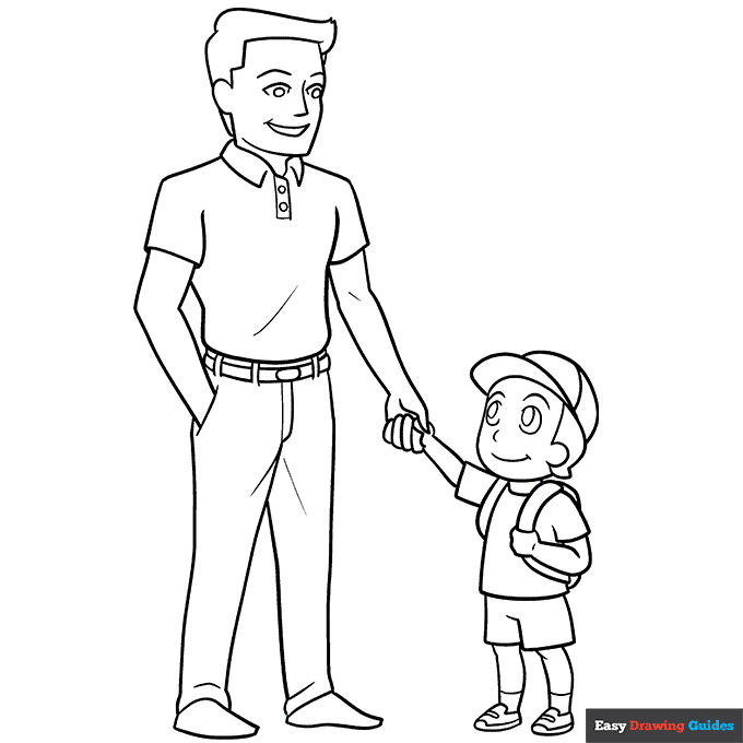 Father and son coloring page easy drawing guides