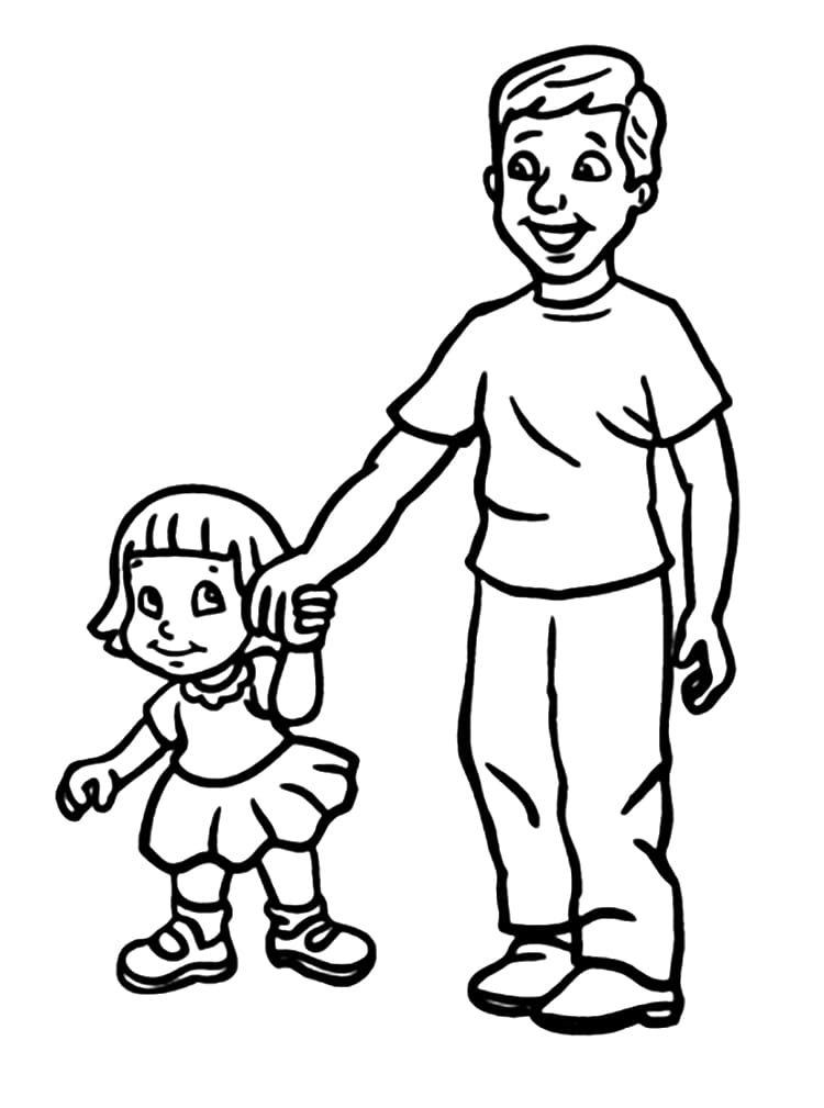 Cute daughter with dad coloring page