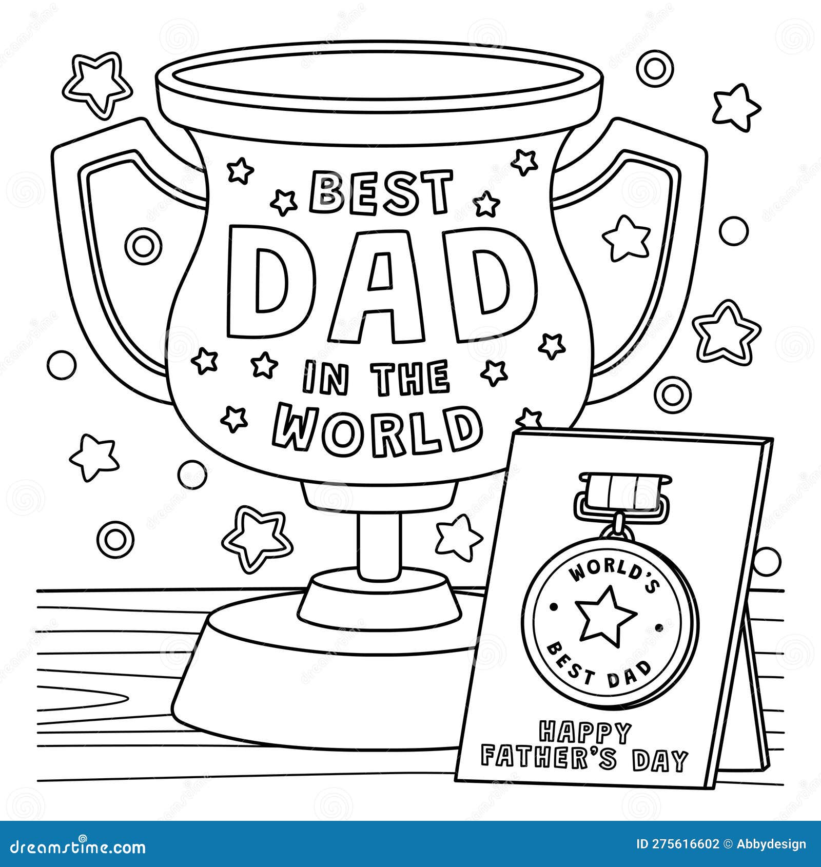 Fathers day trophy and medal coloring page stock vector