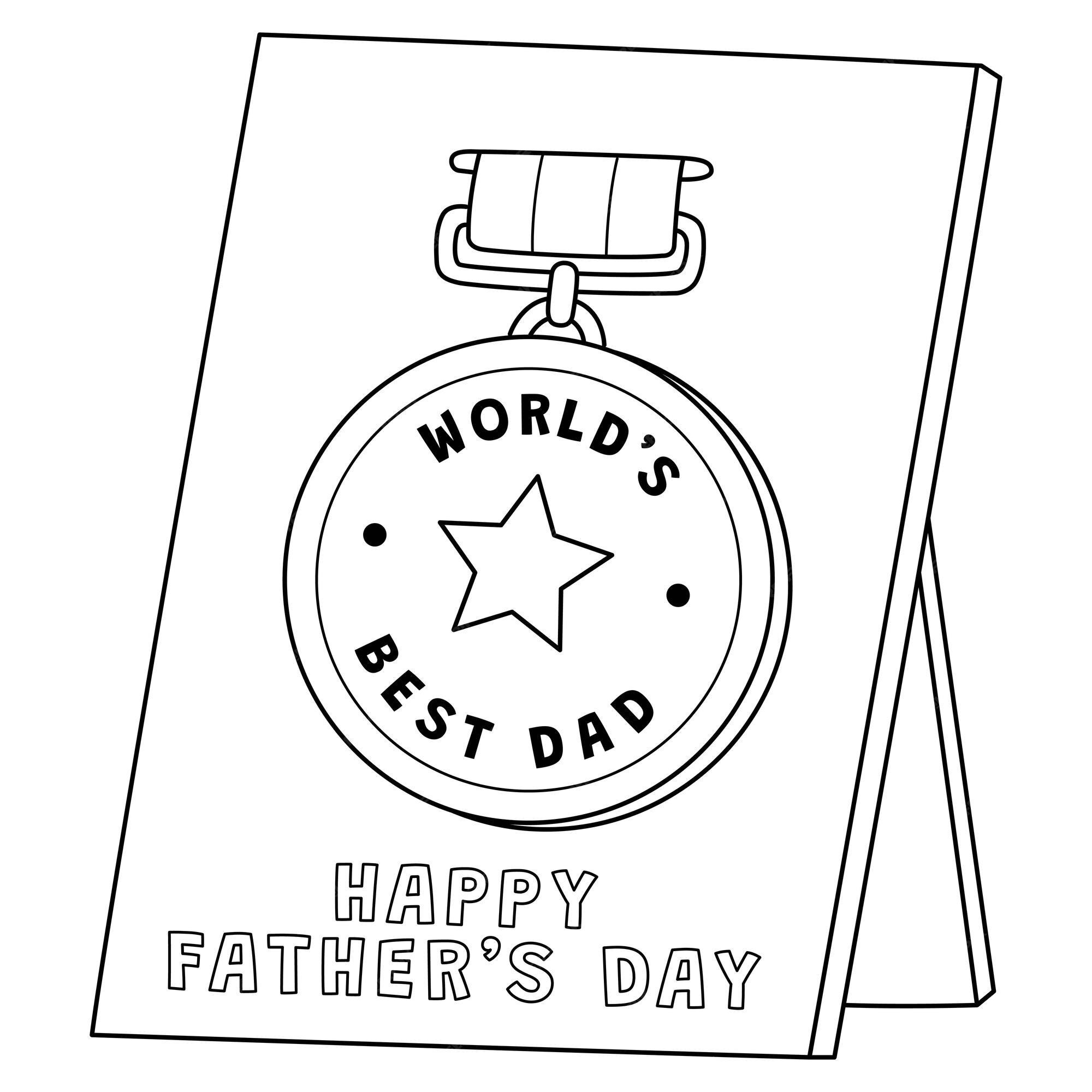 Premium vector happy fathers day medal isolated coloring page