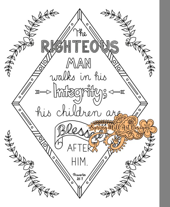 Fathers day coloring page with scripture the righteous man walks in integritychildren blessed