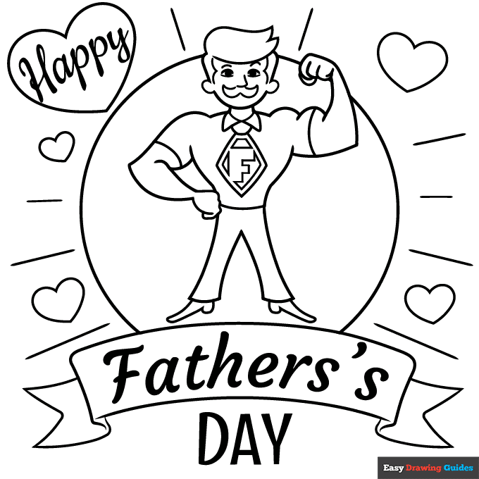 Fathers day card coloring page easy drawing guides