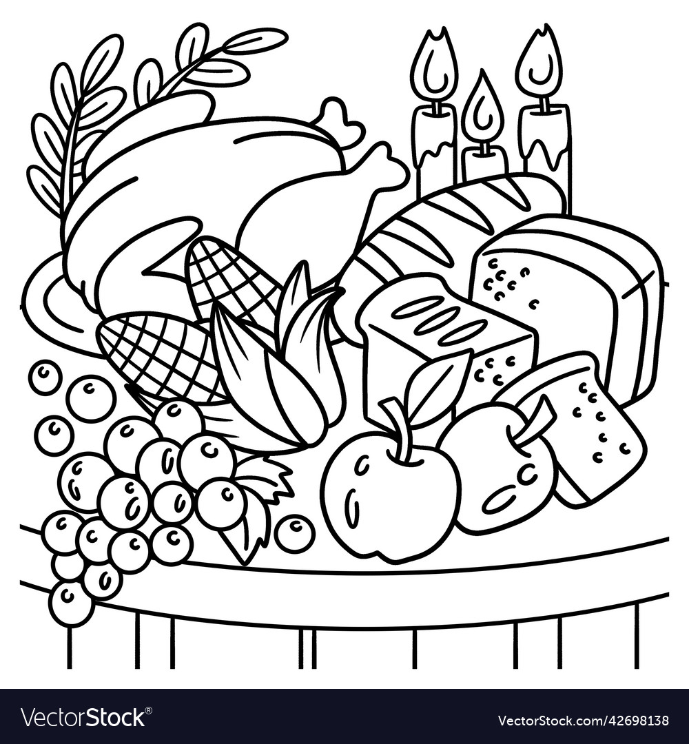 Thanksgiving feast coloring page for kids vector image