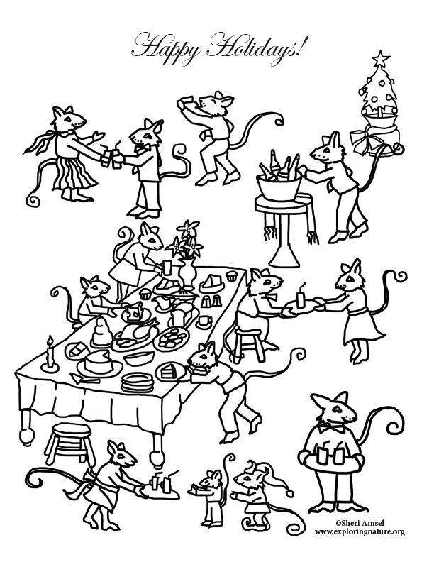 Mouse holiday party feast coloring page