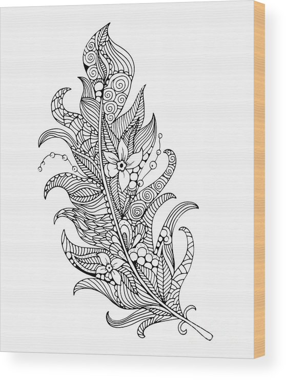 Feather coloring page wood print by svetlana malysheva