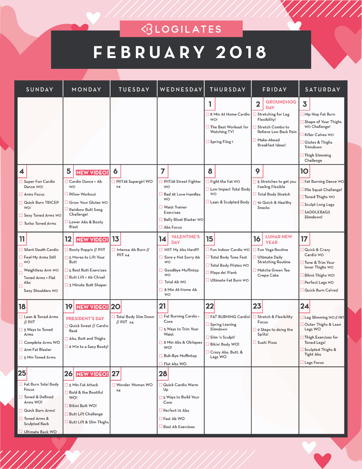 February workout calendar