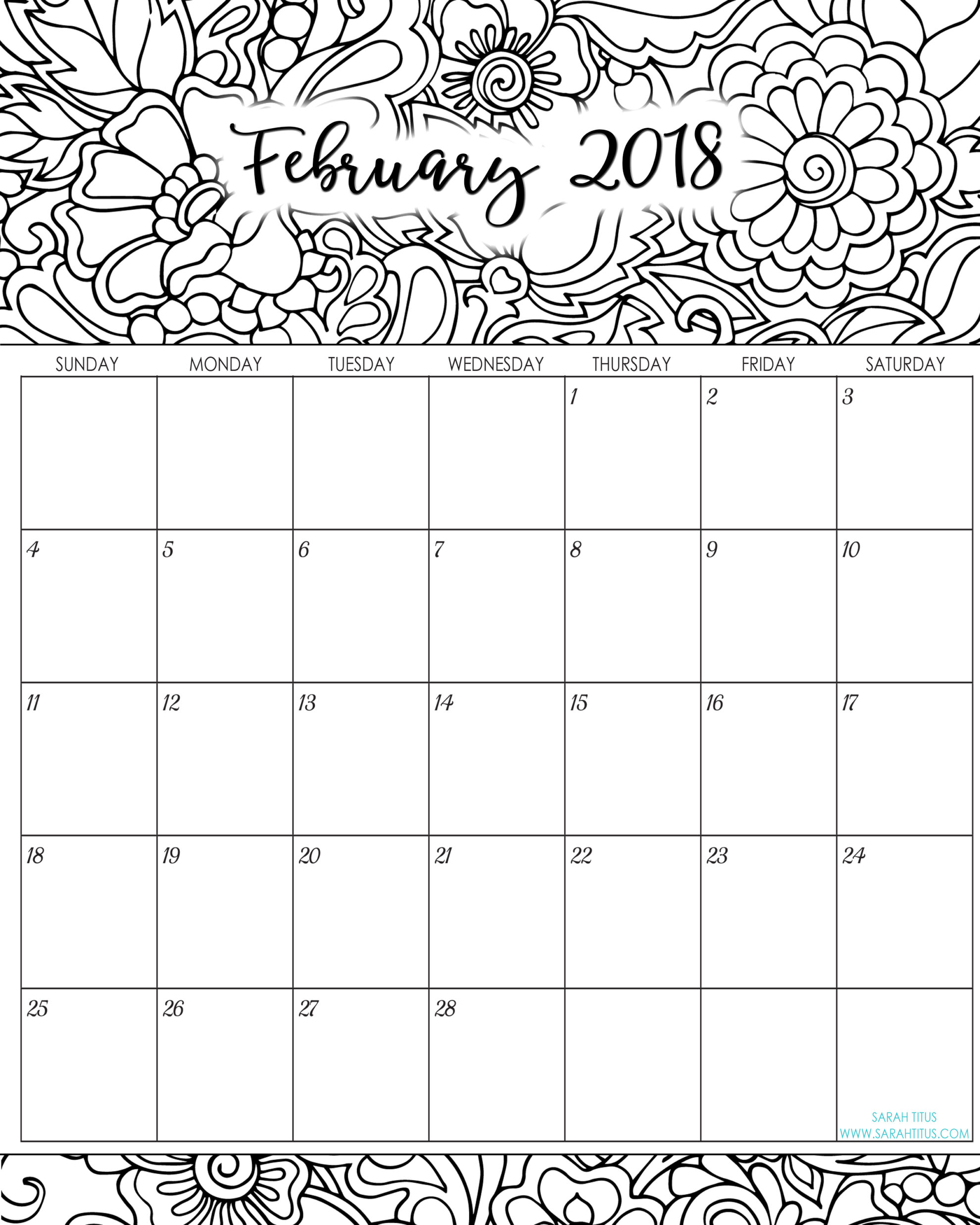 Monthly coloring calendars printables