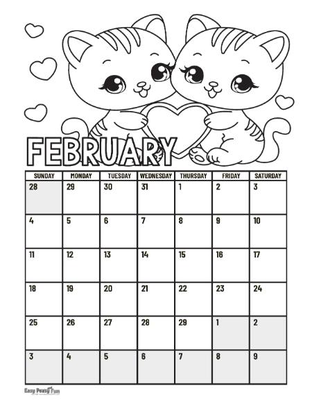 Printable calendar coloring pages