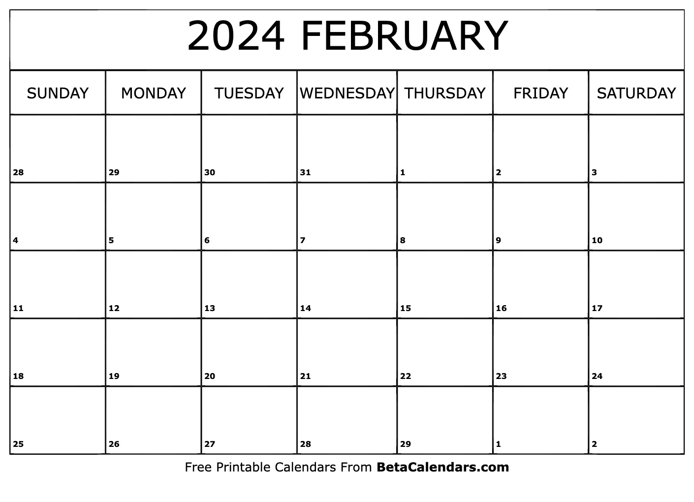 Free printable february calendar