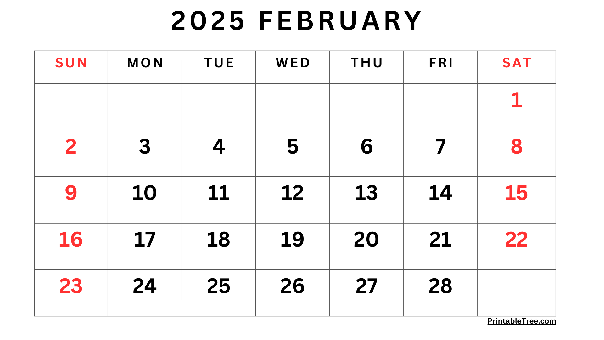 February calendar printable pdf template with holidays