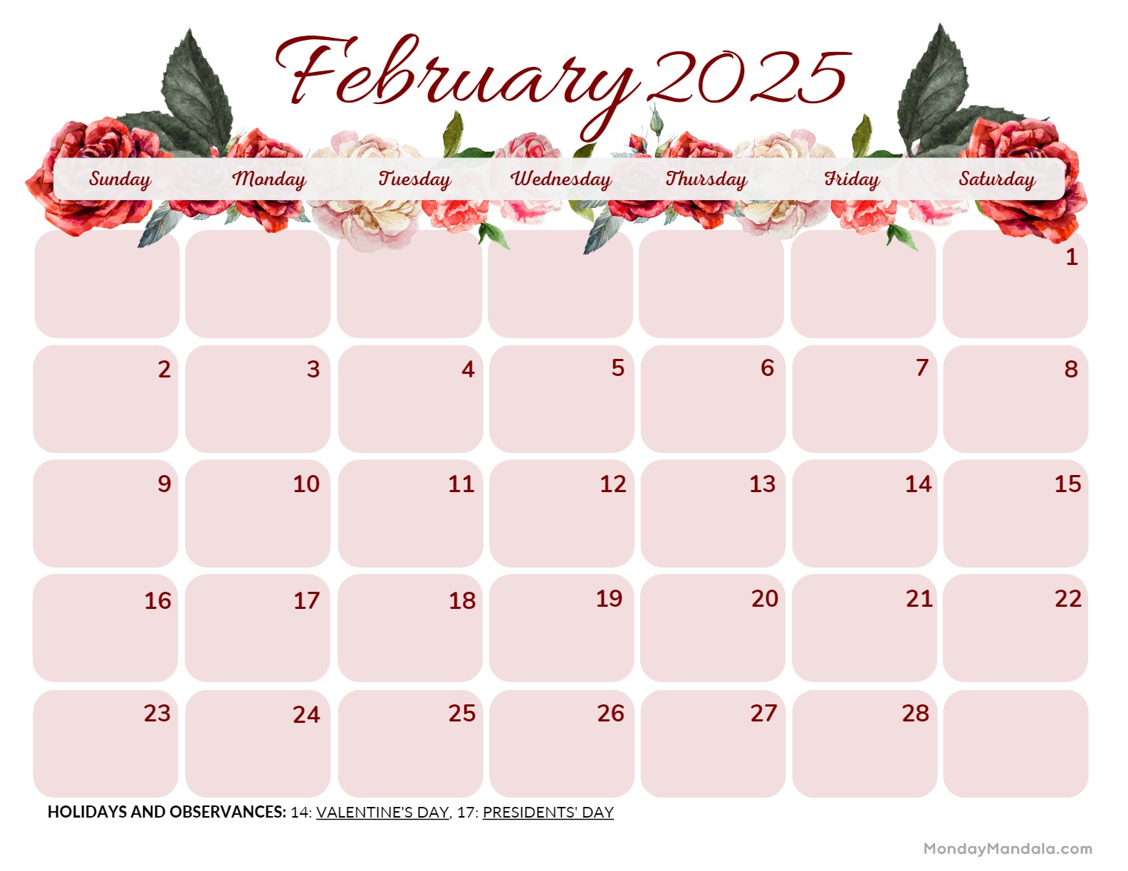 February calendar free pdf printables