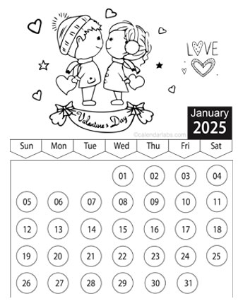 Valentines day coloring calendar