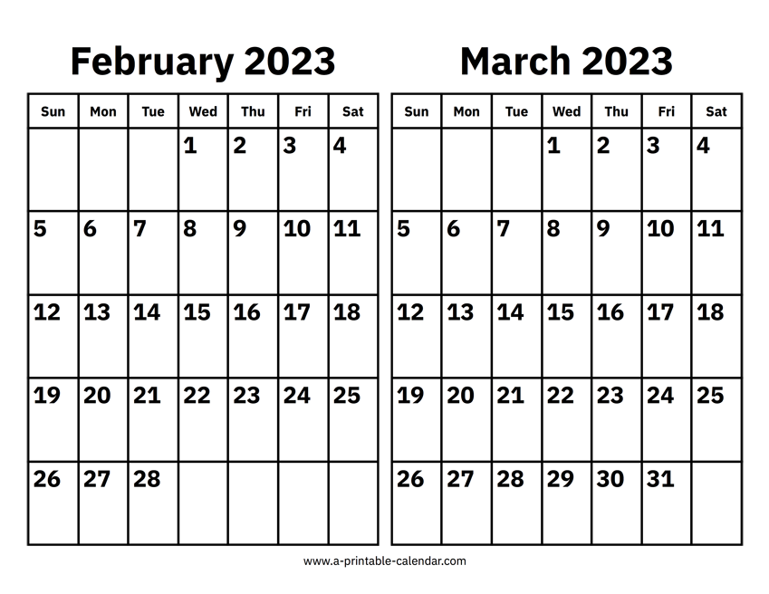 February and march calendar