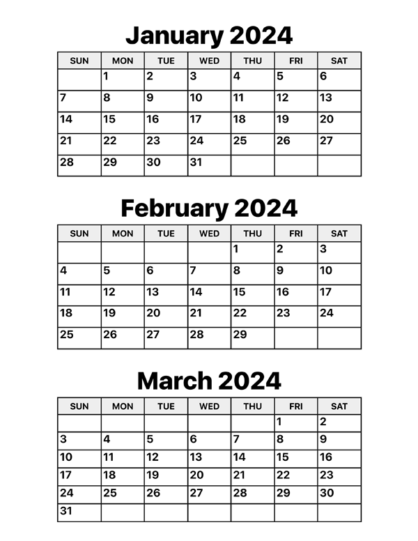 January february and march calendar â calendar options