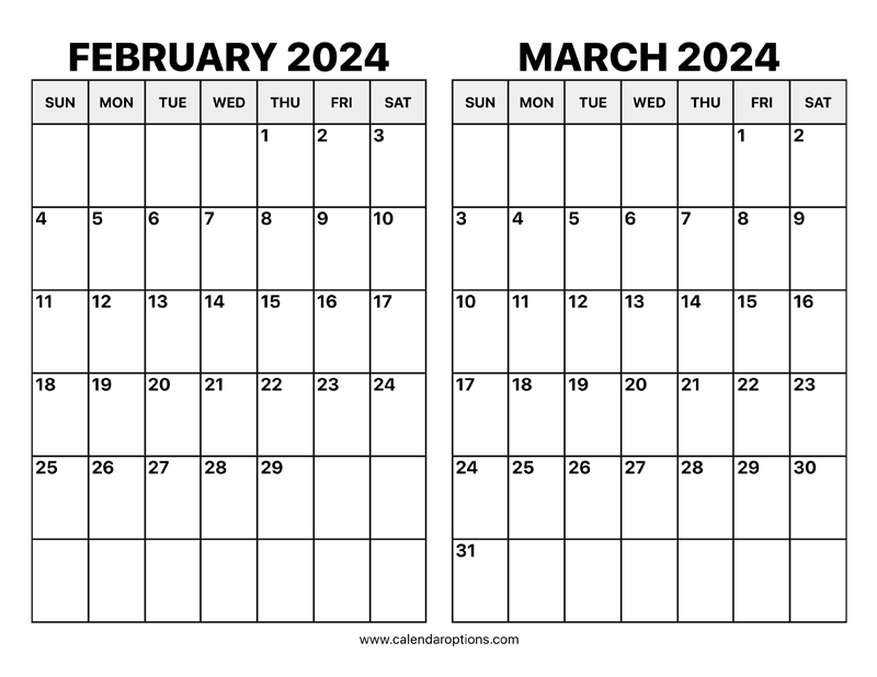 February and march calendar â calendar options