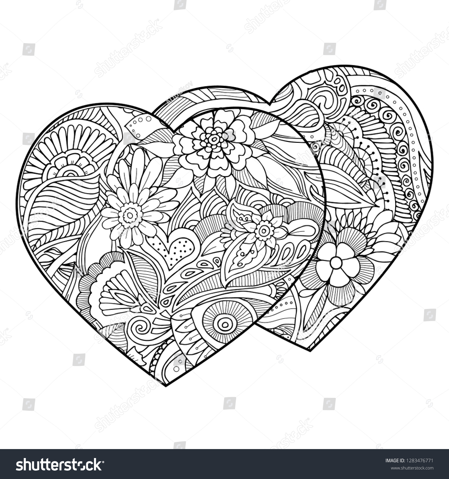Two lineart zentangle hearts february stock vector royalty free