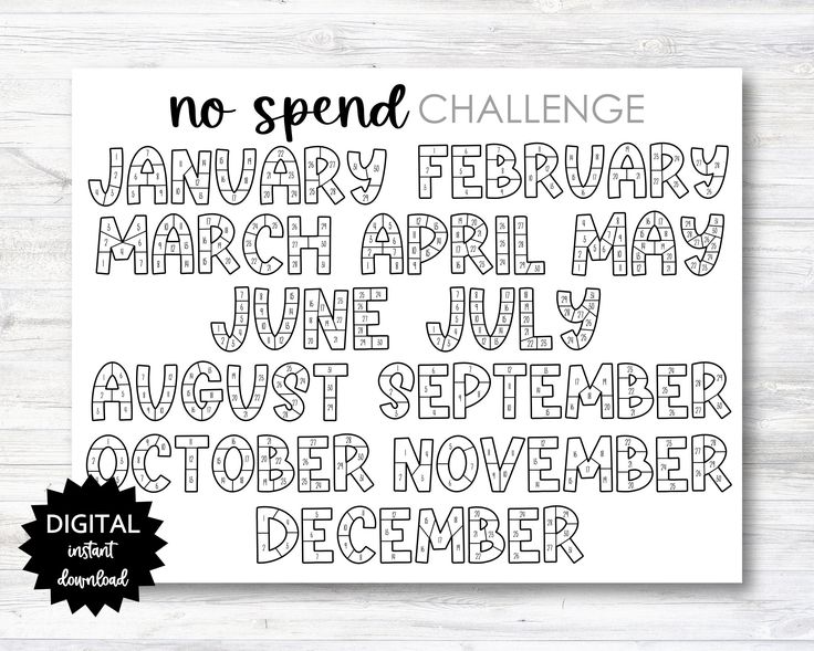 No spend challenge tracker coloring page printable coloring