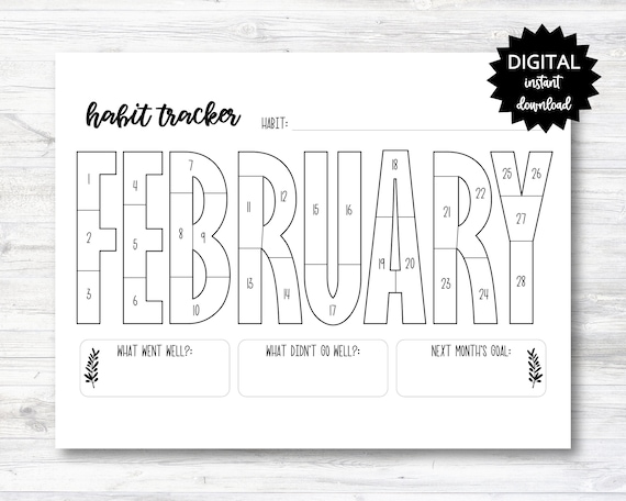 February habit tracker coloring sheet printable month habit
